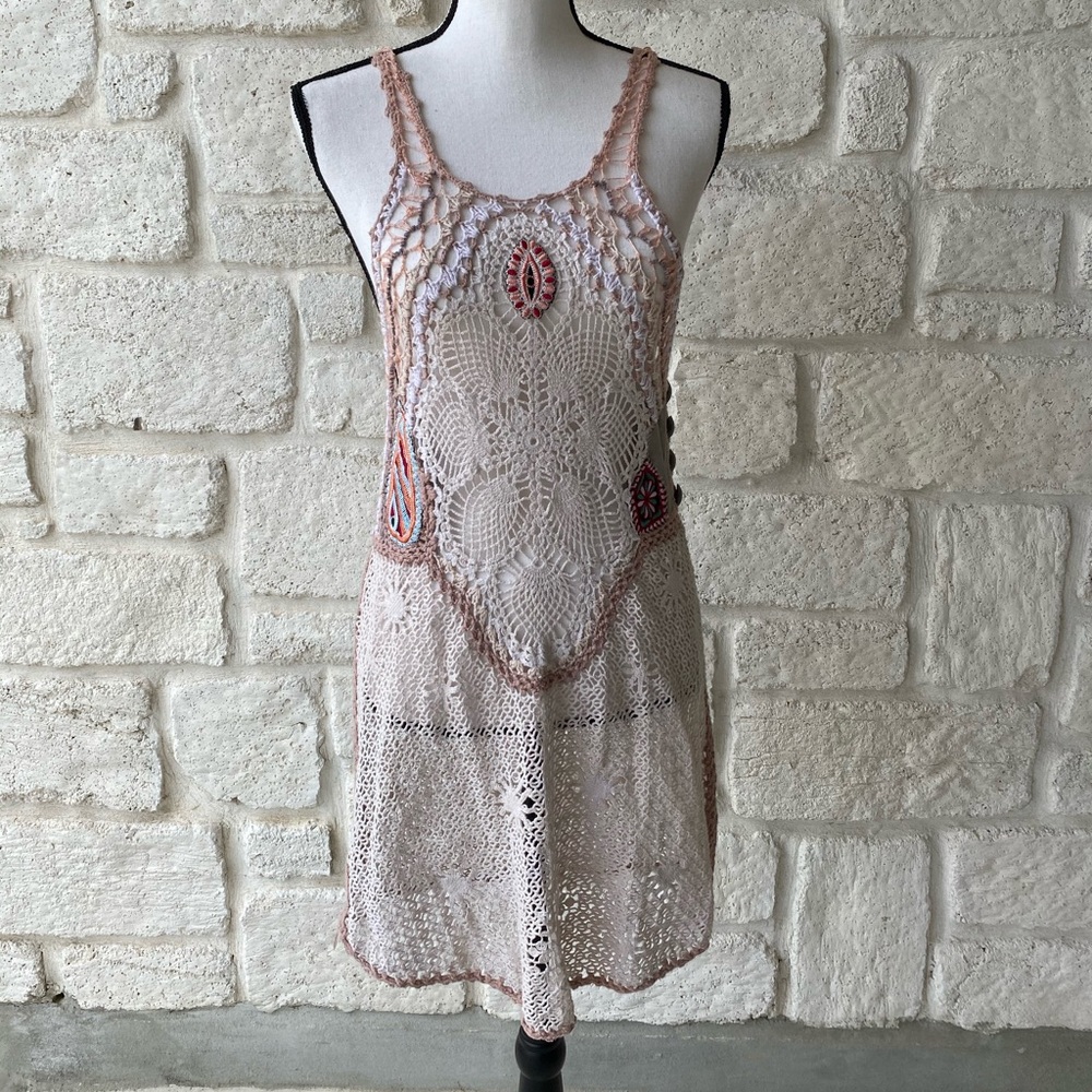 Free People Boho Crotchet Mini Dress / Size Med